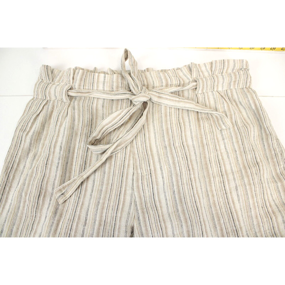 4Our Dreamers Shorts Linen Blend Paperbag Drawstring Metallic Stripe Women L Tan - Picture 9 of 10